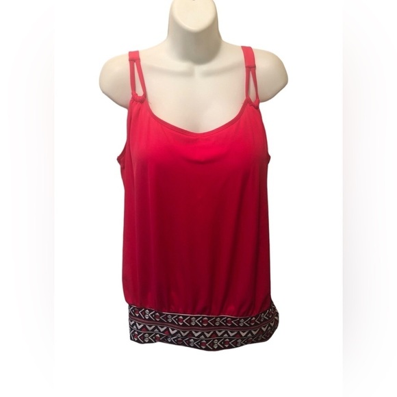 Swimsuits For All Pink Blouson Tankini Swim Top Sz 16  Shelf Bra Colorful Hem - Picture 1 of 9